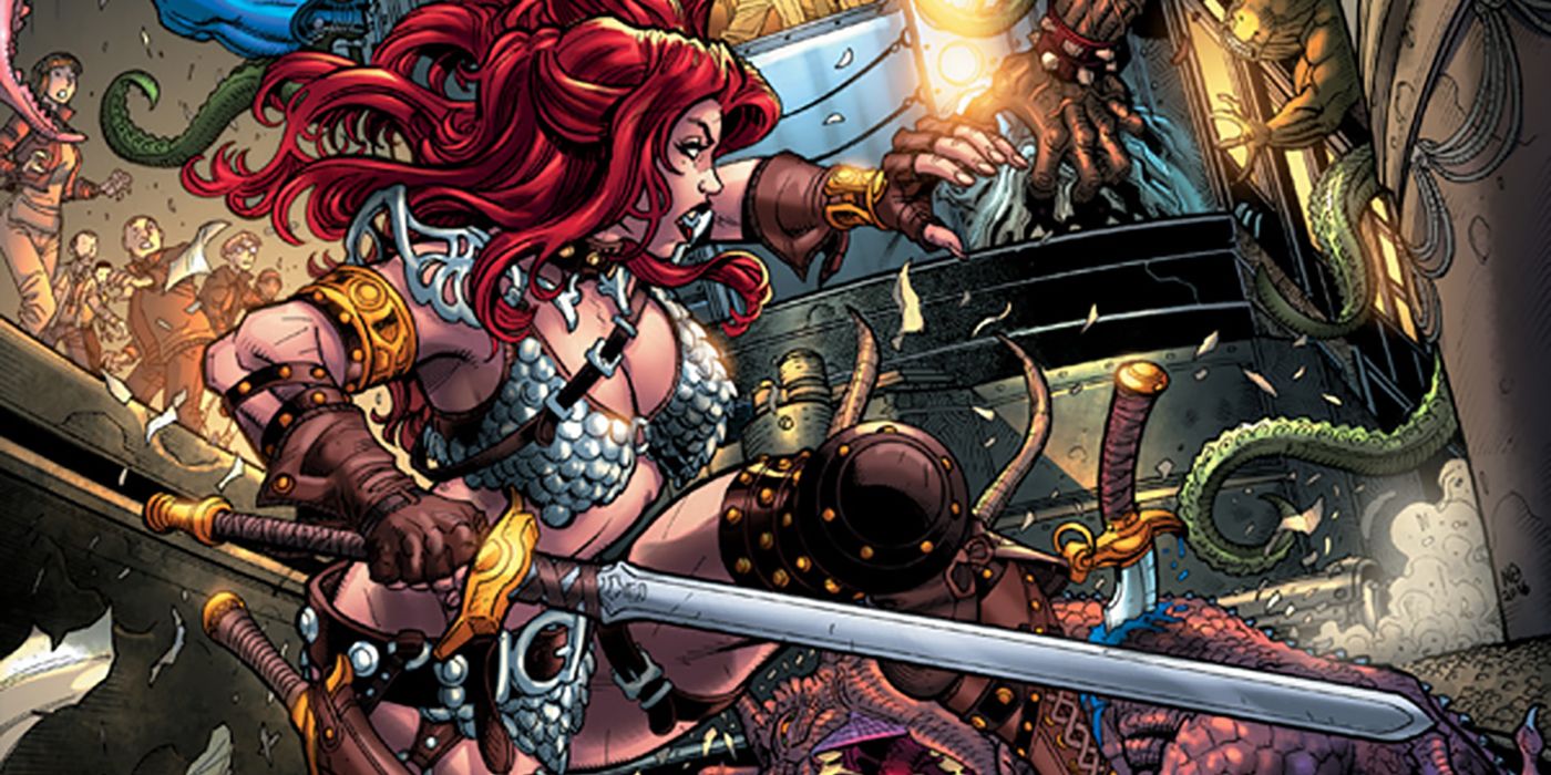 Red Sonja comic panel, Sonja holding a sword 