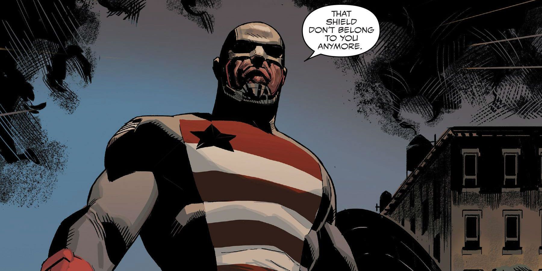 An image of Marvel Comics' USAgent threatening Captain America