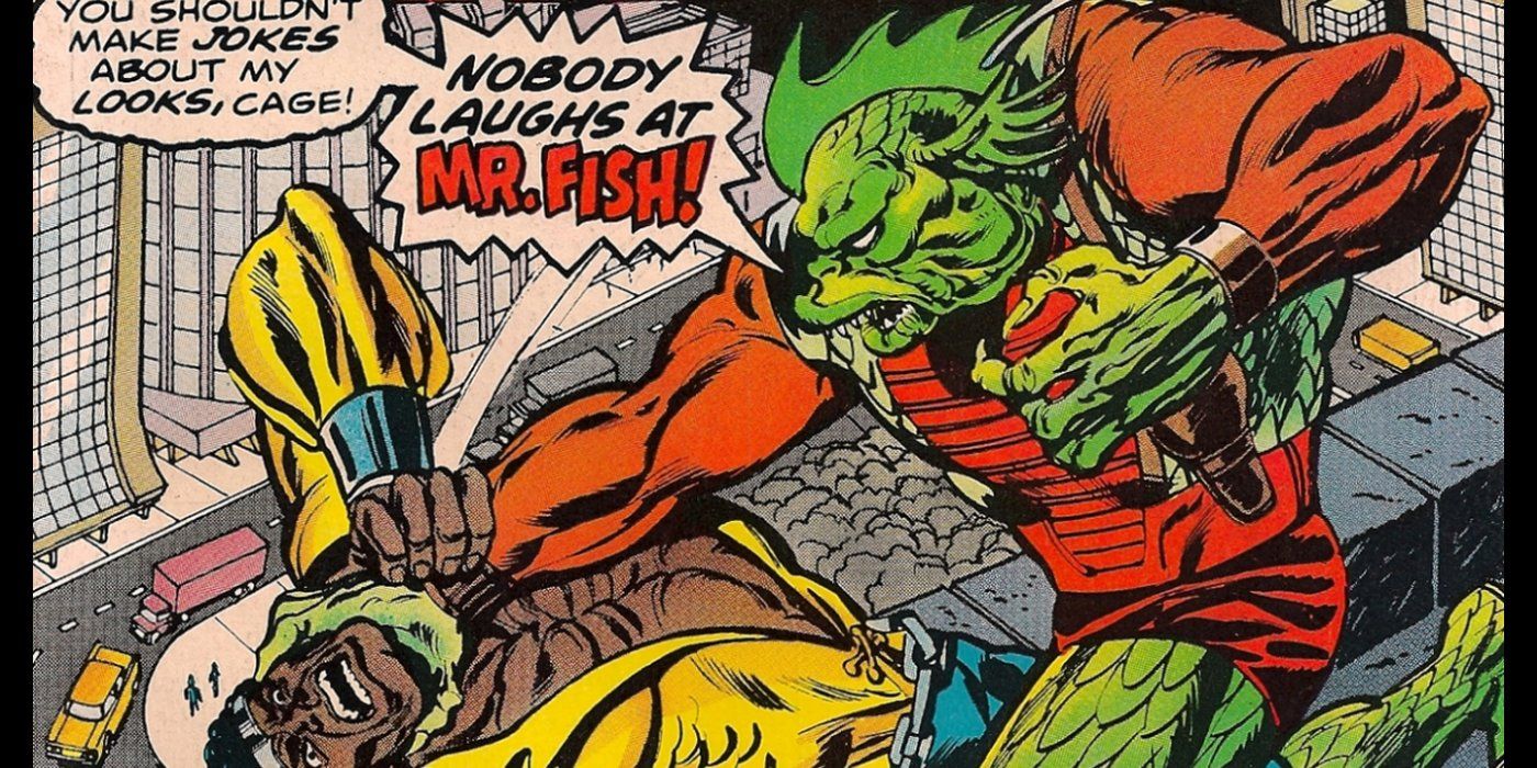 The Marvel Comics villain Mr. Fish taking on Luke Cage.