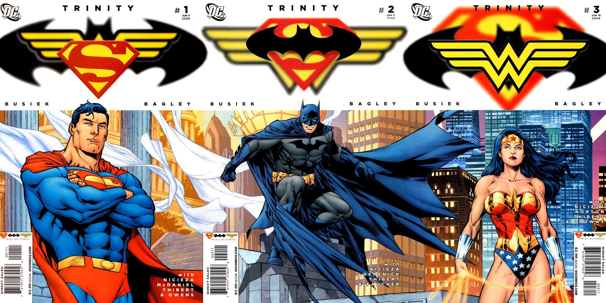 Carlos Pacheco's covers for 2008's Trinity issues #1-3