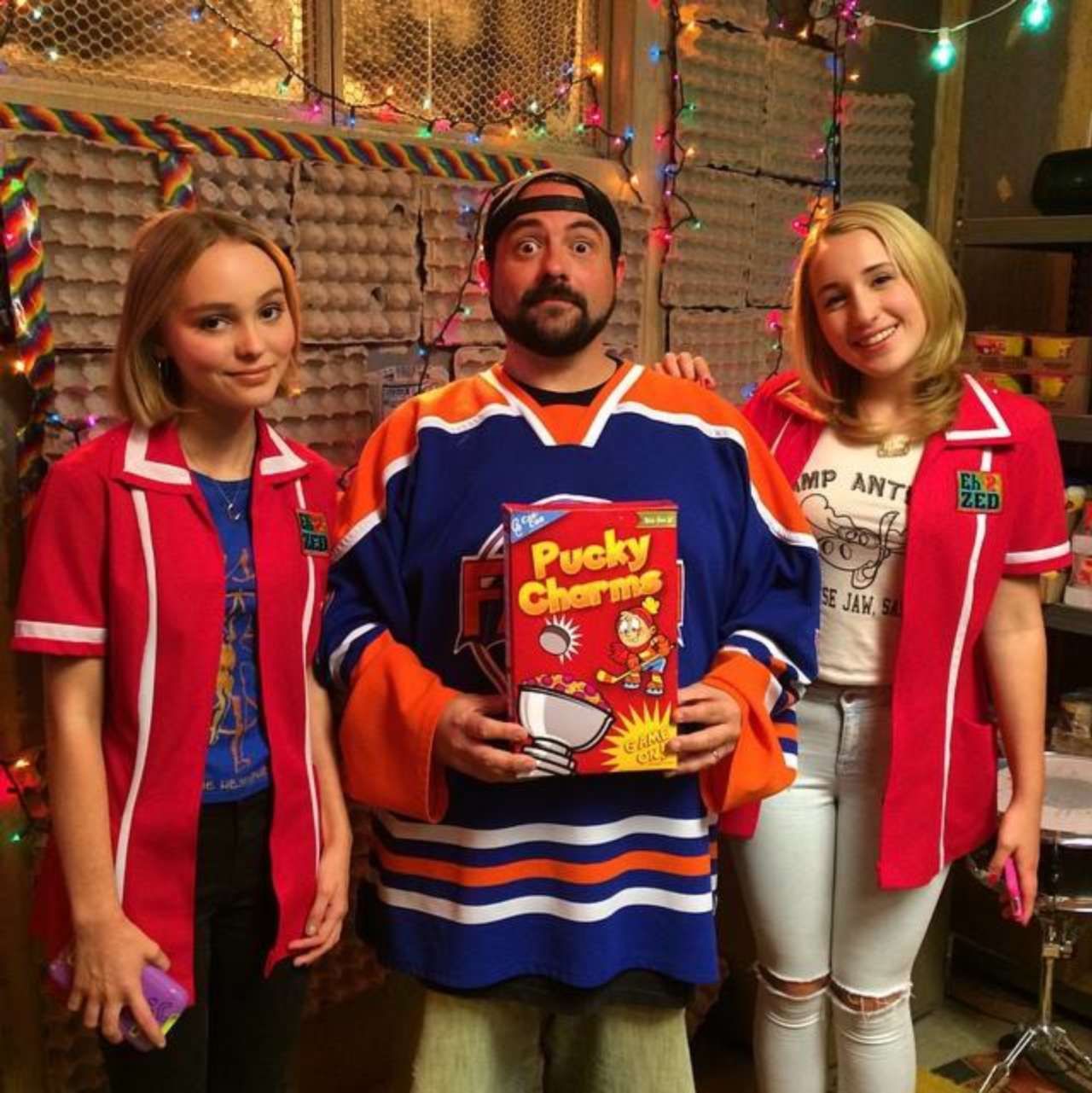 Writer/director Kevin Smith with his Yoga Hosers stars