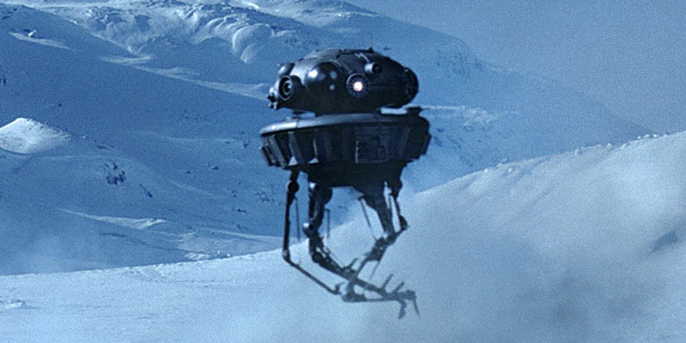 An Imperial Probe Droid travels across Hoth