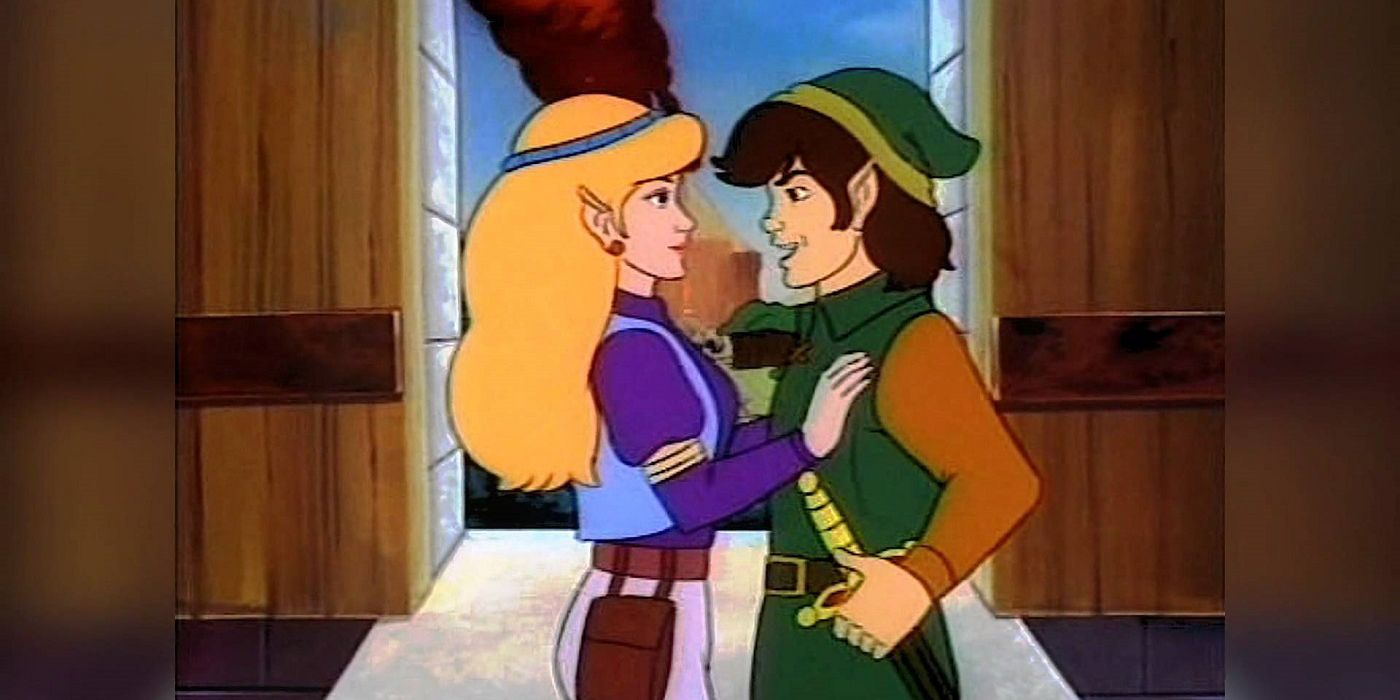 Princess Zelda shares an embrace with Link.