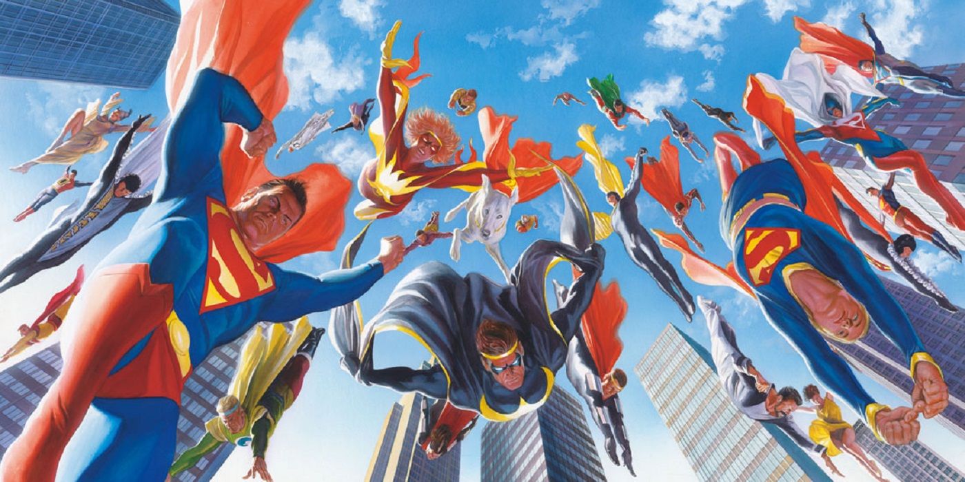 Superman and Supergirl fly with other Kryptonians