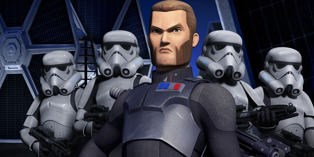 Agent Kallus accompanied by Stormtroopers in Star Wars Rebels
