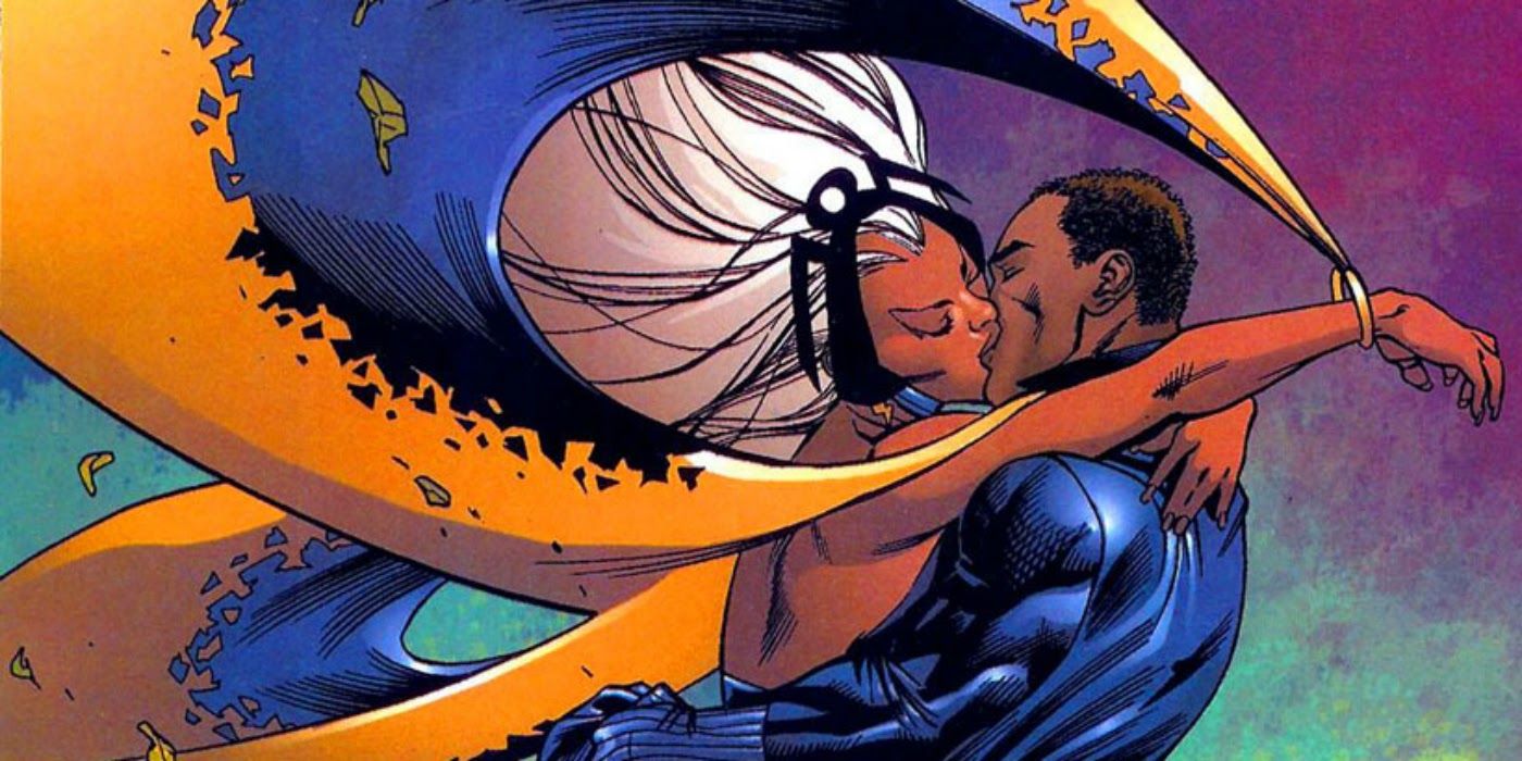 Storm kissing Black Panther in Wakanda