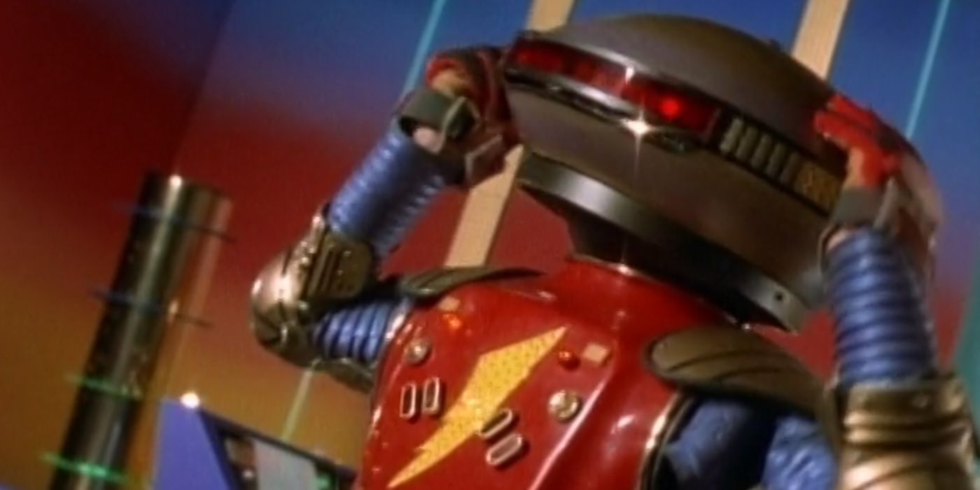 Alpha-5 holds his visor in Power Rangers