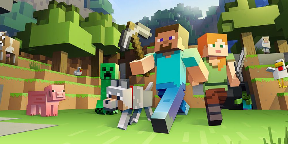 Minecraft Steve, Alex, and creatures