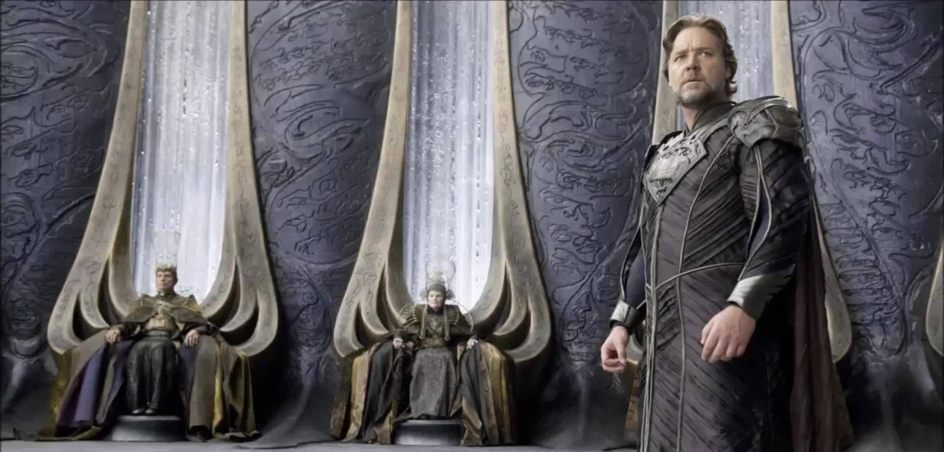 Russell Crowe's Jor-El with Kryptonian councillors on Man of Steel