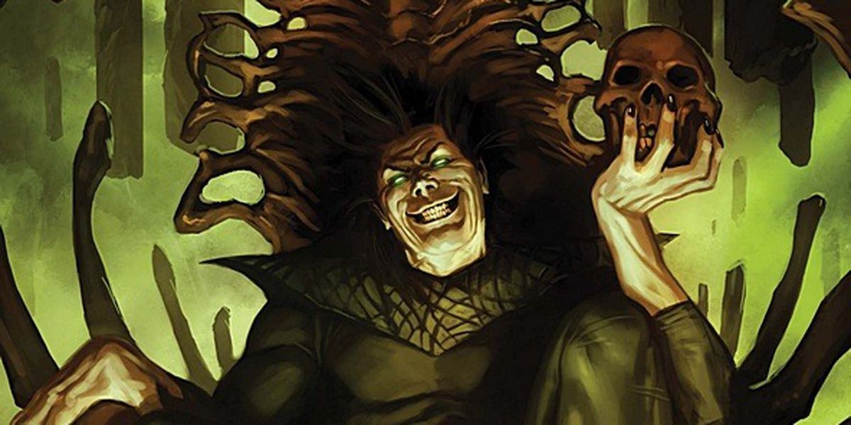 Nightmare grinning in Marvel Comics and holding a skull.