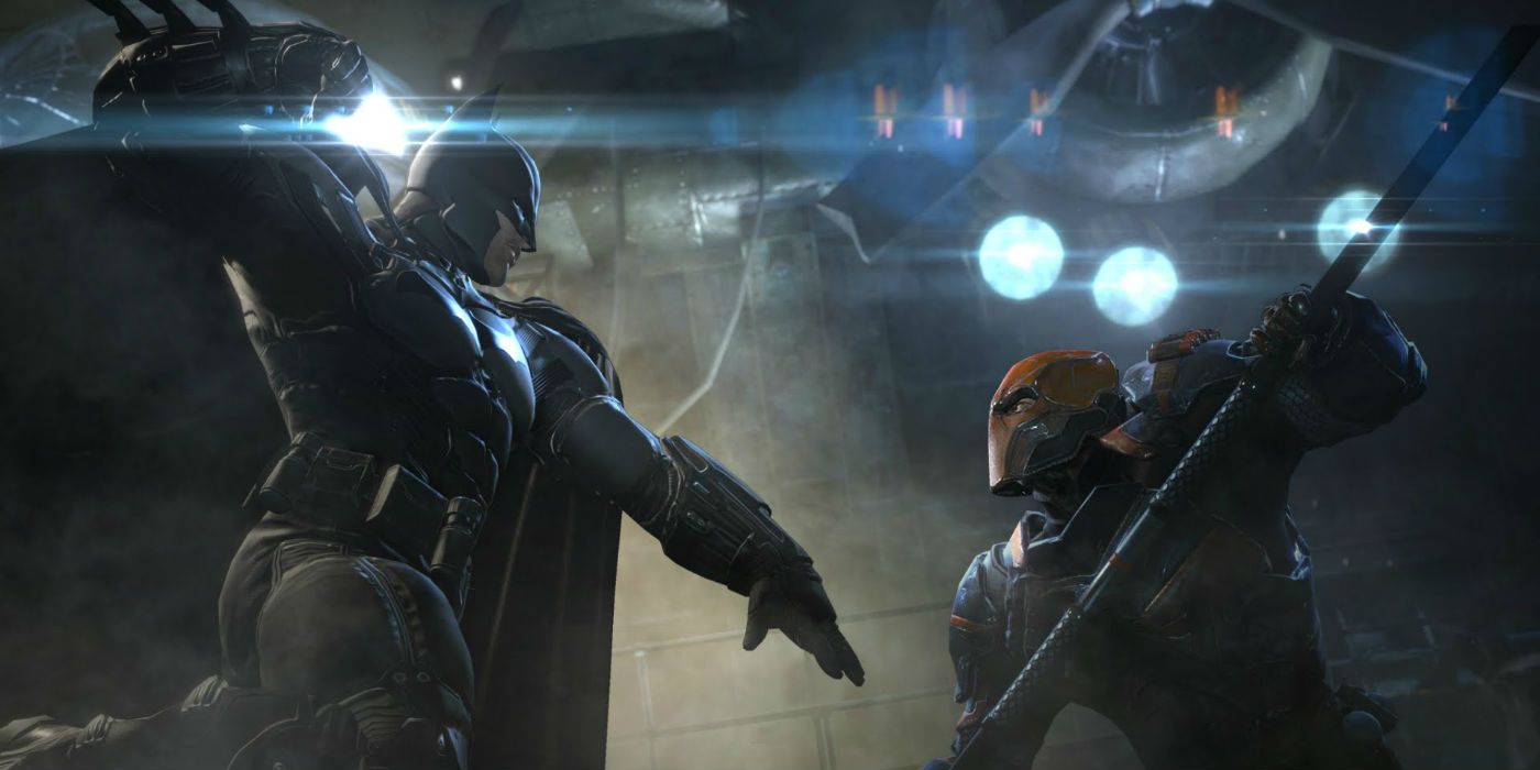 Batman fighting against Deathstroke in Batman: Arkham Origins.