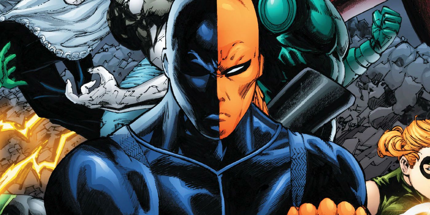 Deathstroke standing in front on Titans East in DC Comics