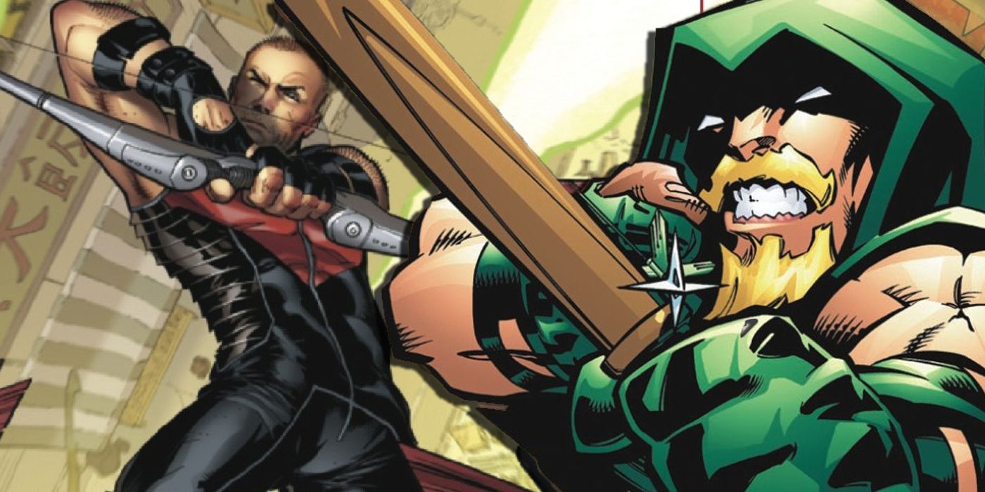 Hawkeye and Green Arrow about to shoot an arrow