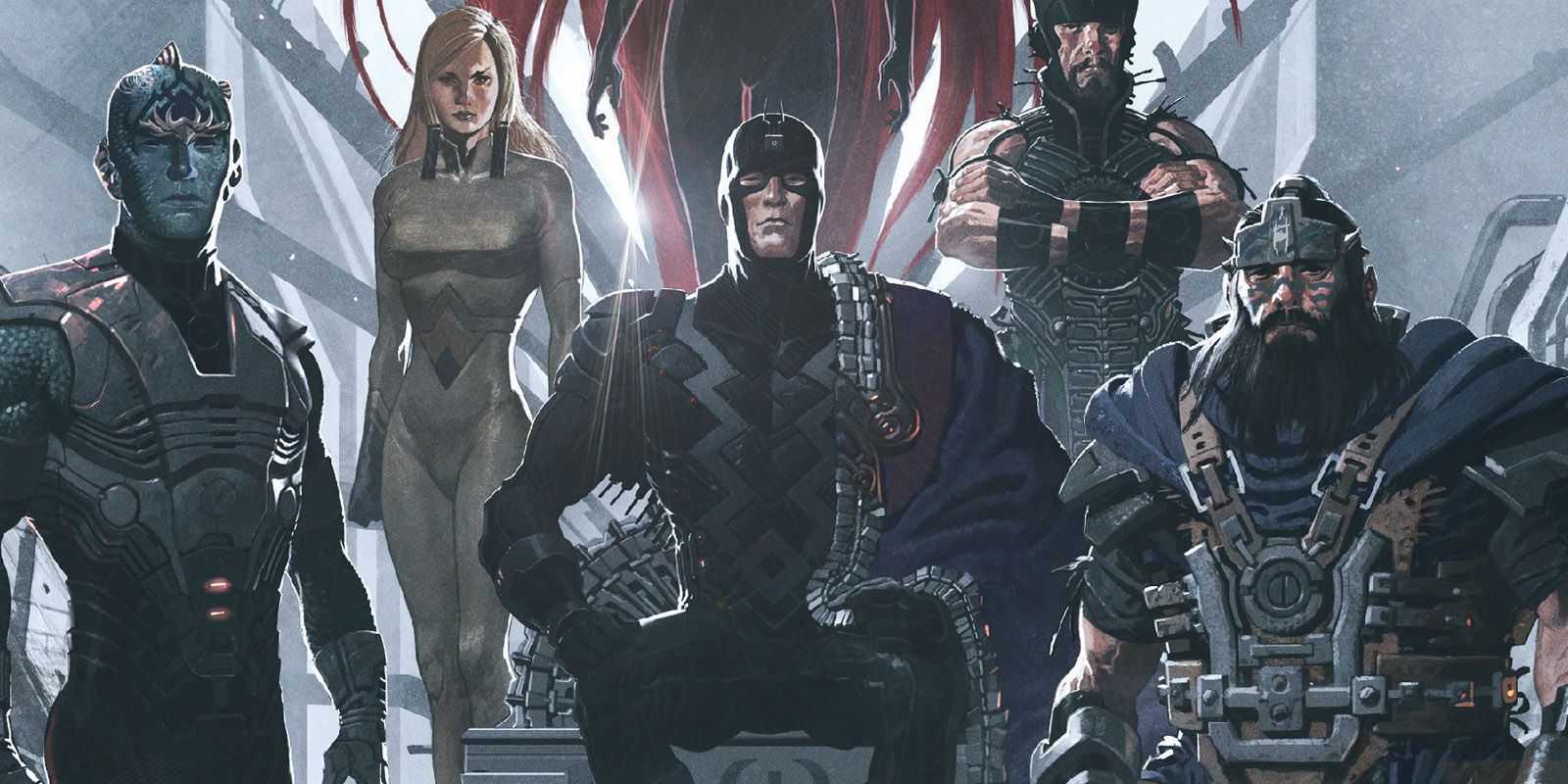 The Inhuman royal family gathered in the throne room in Marvel Comics