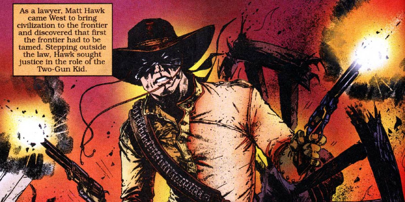 Two-Gun Kid shoots Wild West pistols in Marvel Comics
