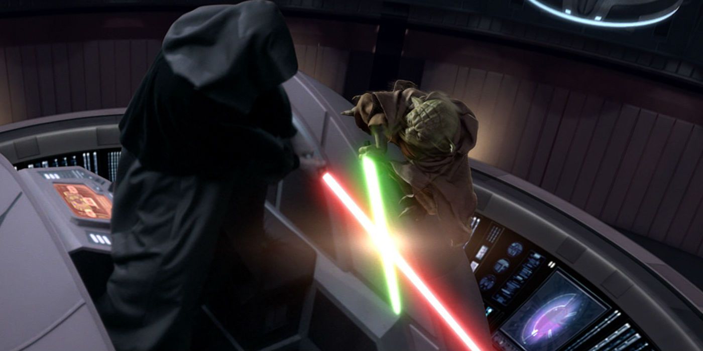 yoda dueling darth sidious in the senate chamber