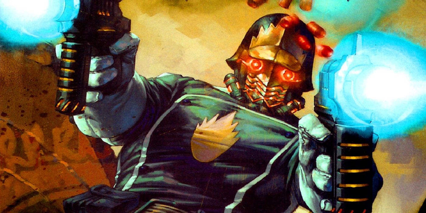 Star-Lord, guns blazing, from Annihilation: Conquest in Marvel Comics