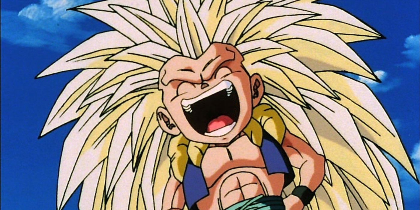 A fused character from DBZ laughs.