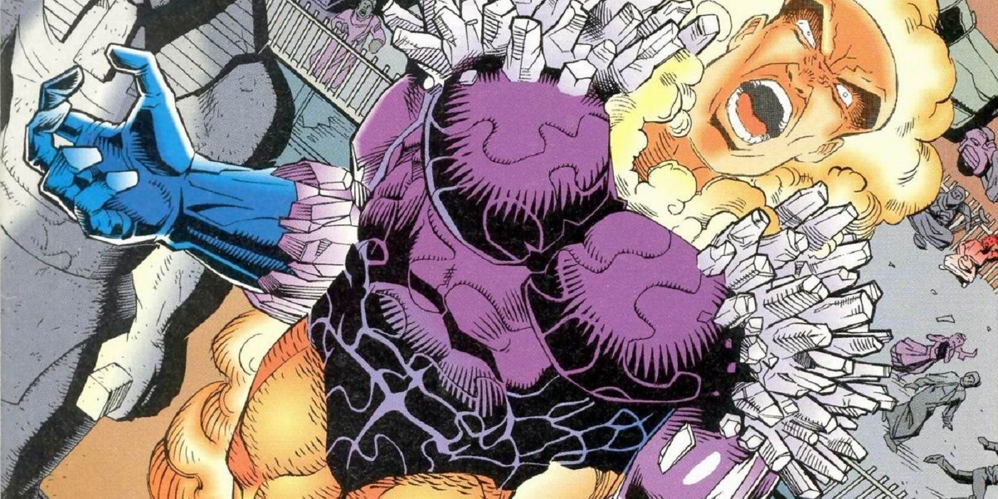 Metamorpho transforming into a towering giant