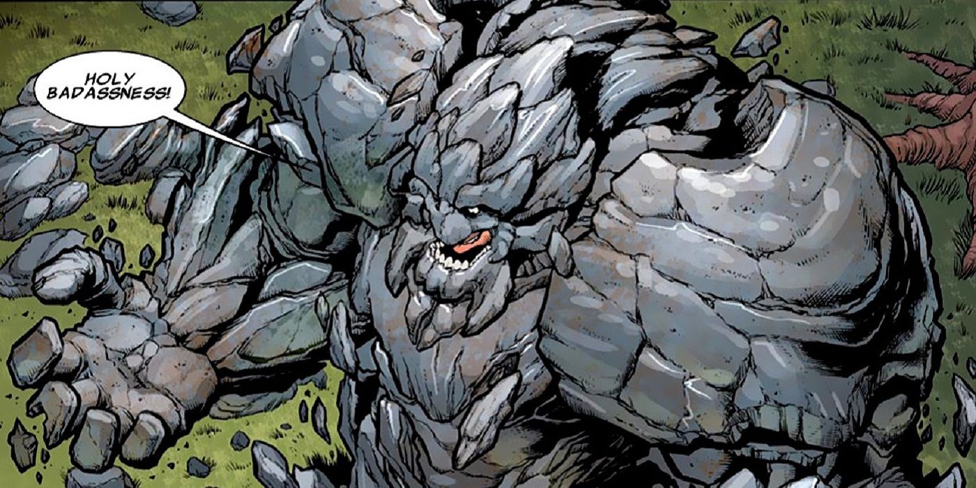 Rockslide creating a larger body using his mutant abilities from Marvel Comics
