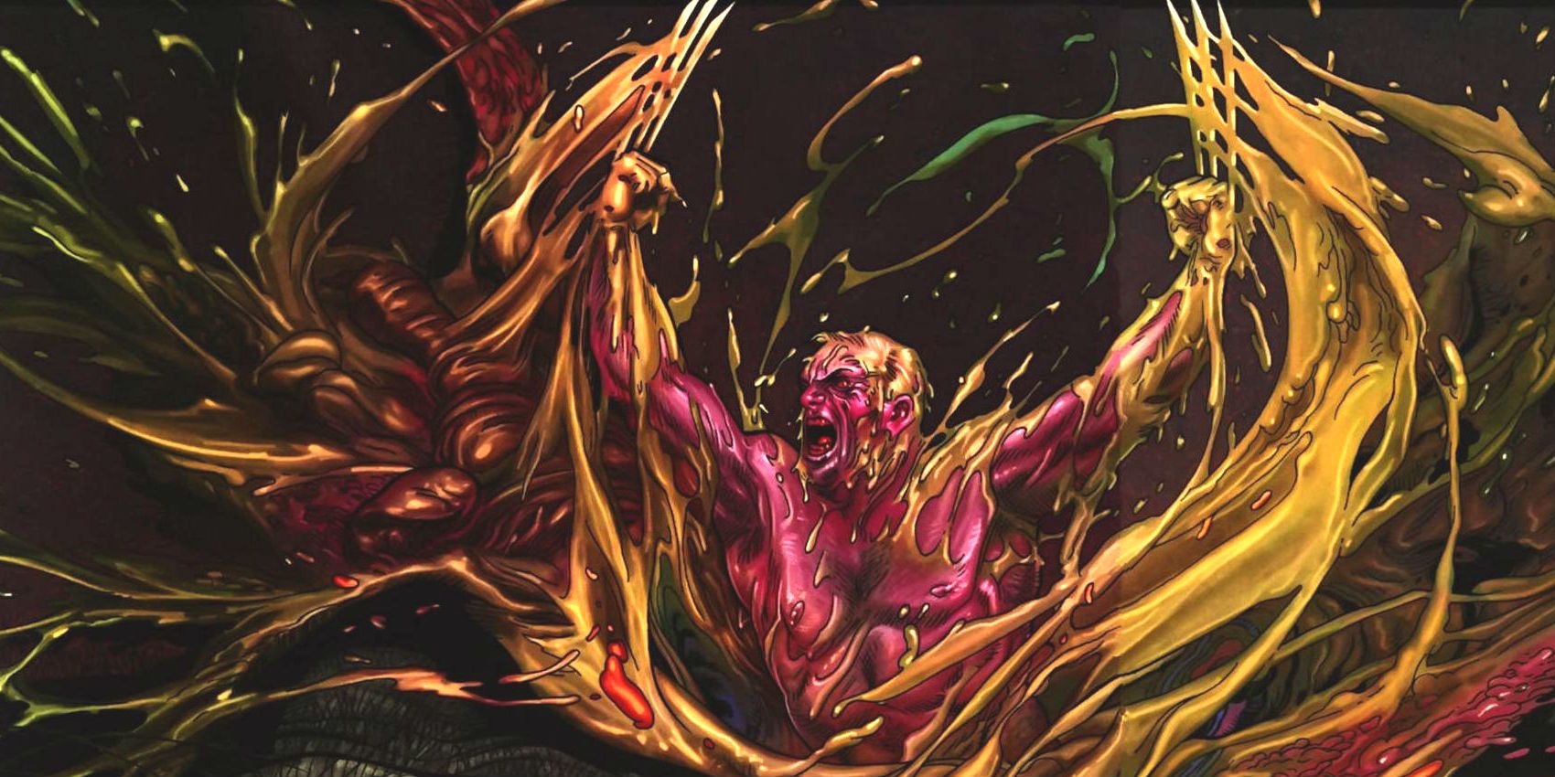 Marvel Comics' Old Man Logan ripping out of the Hulk torso.