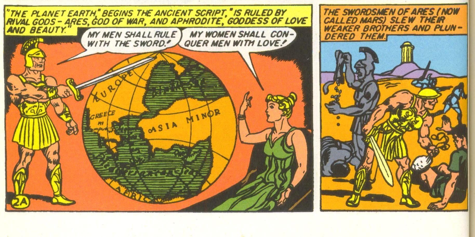 Ares and Aphrodite, from 1942's Wonder Woman #1 in DC Comics