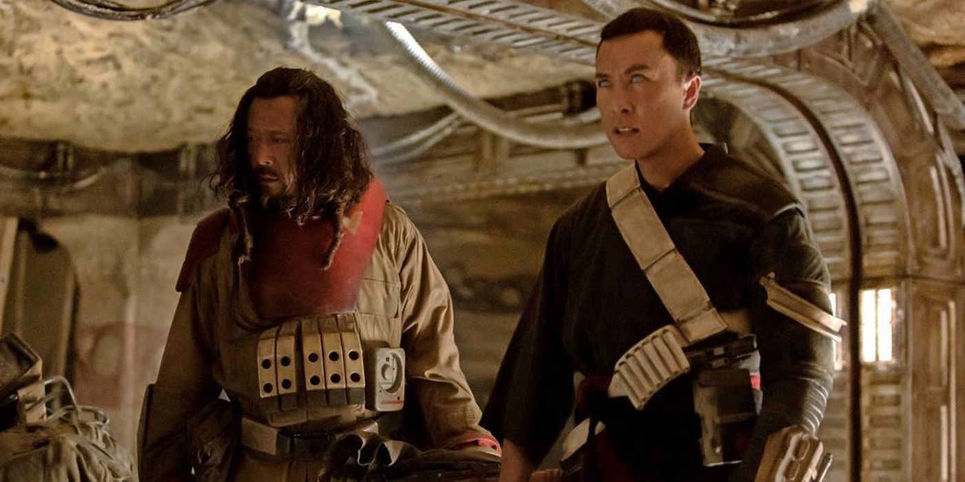 Baze Malbus and Chirrut Imwe stand next to each other in Star Wars