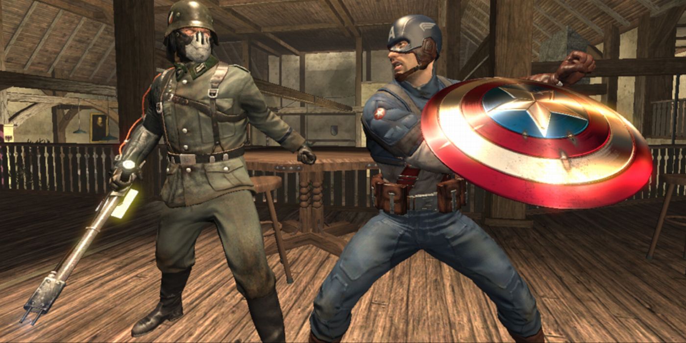 Captain America fighting a Hydra trooper in Captain America Super Soldier