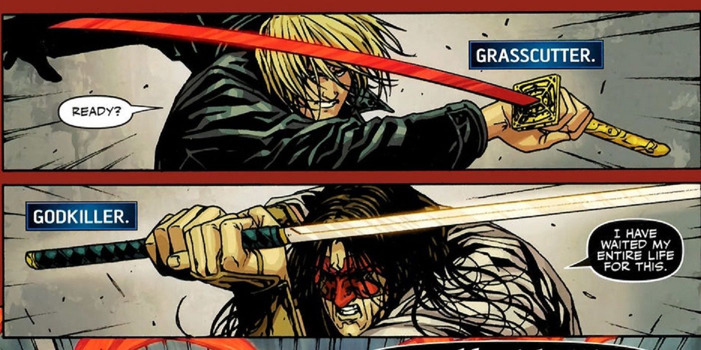 Zeus and Amatsu-Mikaboshi wielding Godkiller and Grasscutter respectively