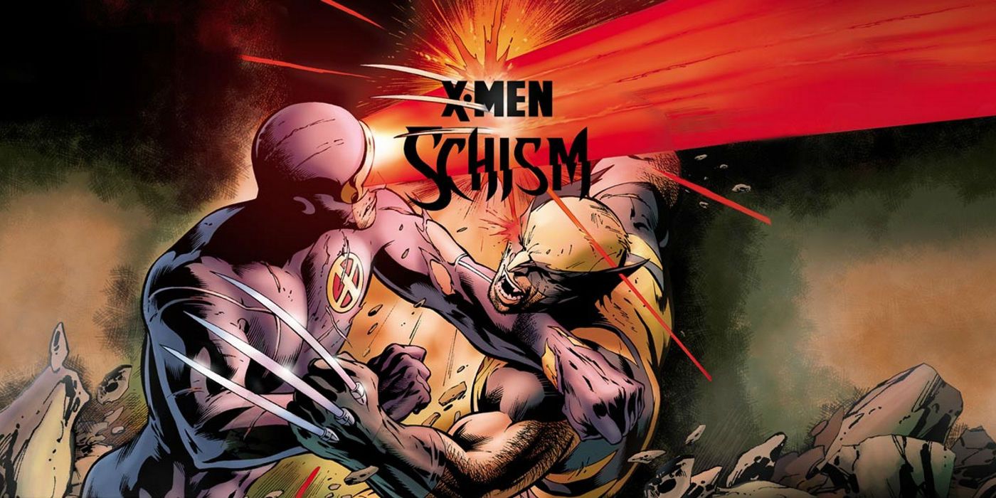 Wolverine and Cyclops fighting over the Schism