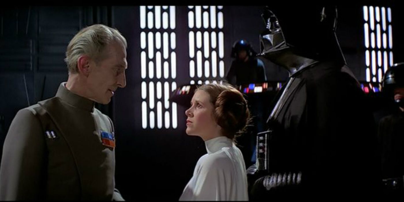 Princess Leia faces Vader and Tarkin