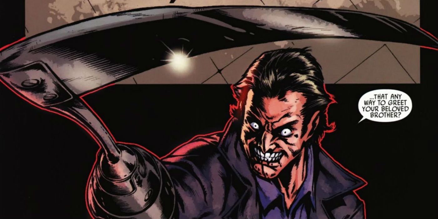 Grim Reaper shows off his scythe hand in a Marvel comic