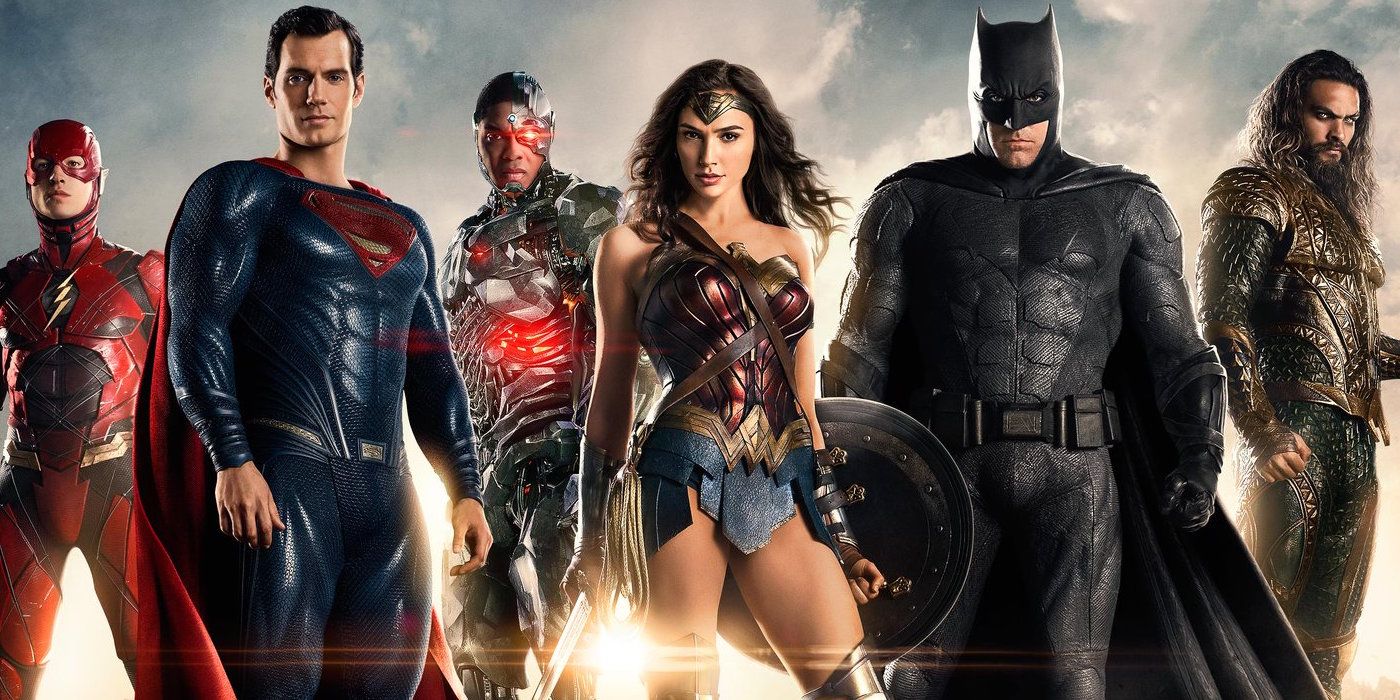 The DCEU Heroes Pose As The Justice League, Including The Flash, Superman, Cyborg, Wonder Woman, Batman, And Aquaman