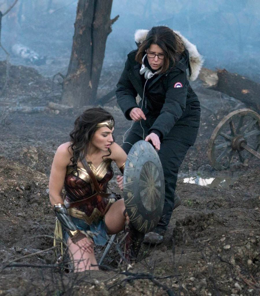 Patty Jenkins and Gal Gadot on the set of Wonder Woman