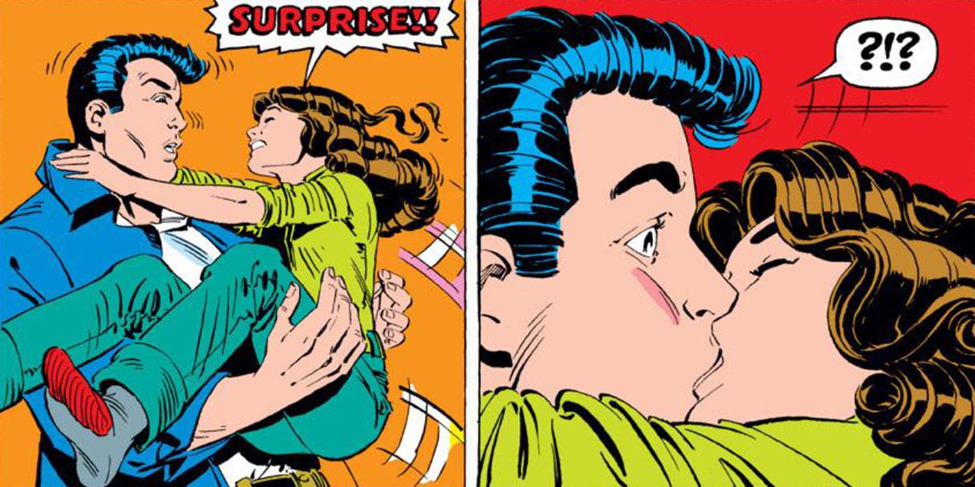 Colossus and Kitty Pryde kiss in Marvel Comics panels