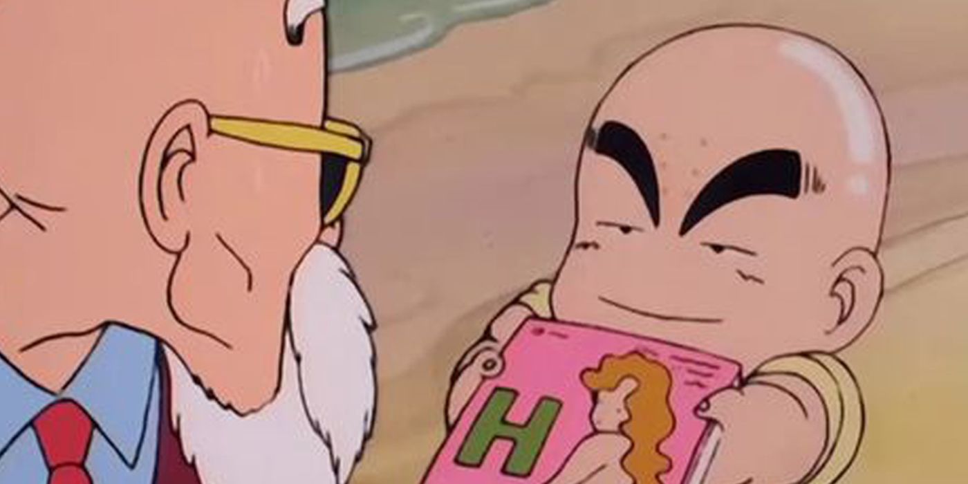 Anime Krillin Bribes Master Roshi With Porn