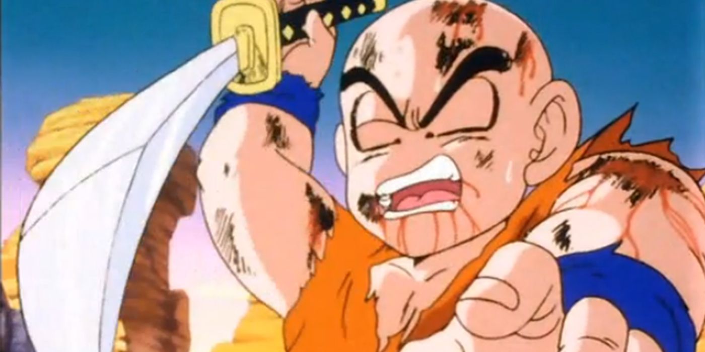 Krillin Holding Yajirobe's Sword