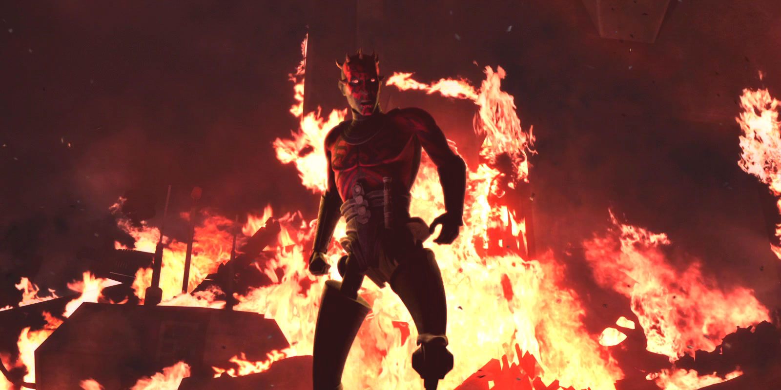 Darth Maul in front of flames