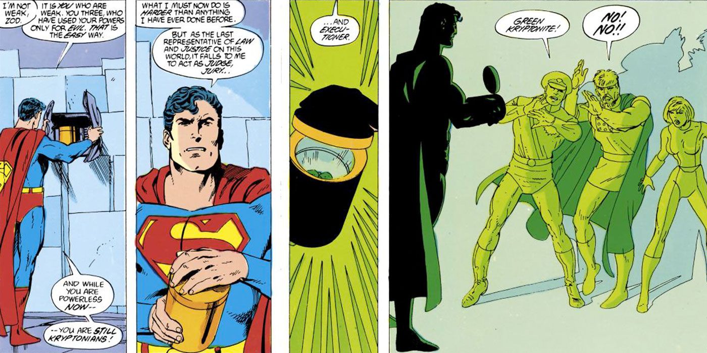 Superman kills General Zod and Phantom Zone Kryptonians in DC Comics.