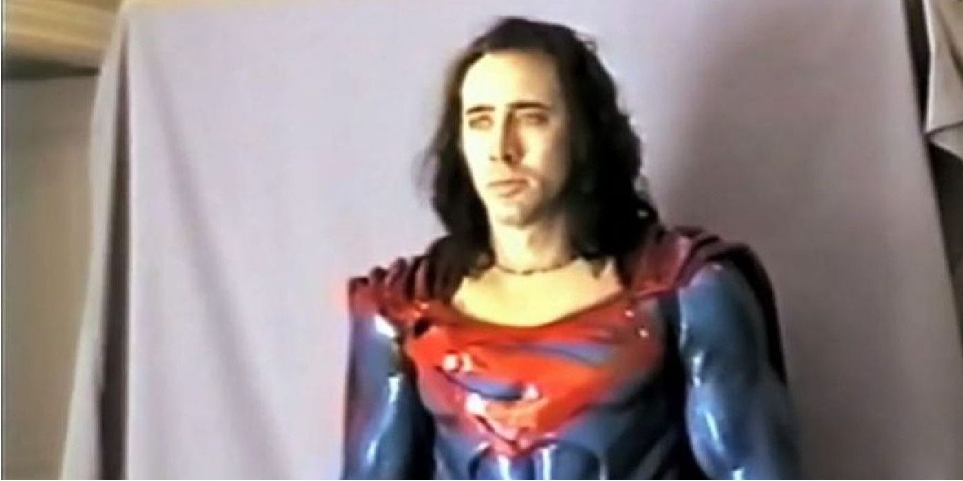 Nicolas Cage in a Superman costume in a screen test for Superman Lives