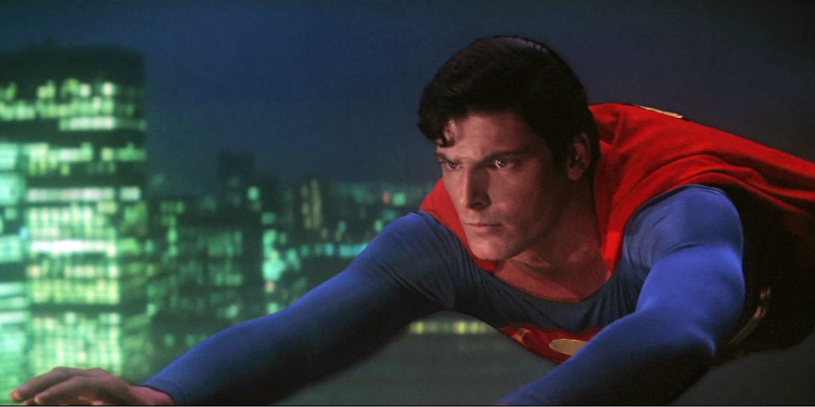 Christopher Reeve as Superman flying
