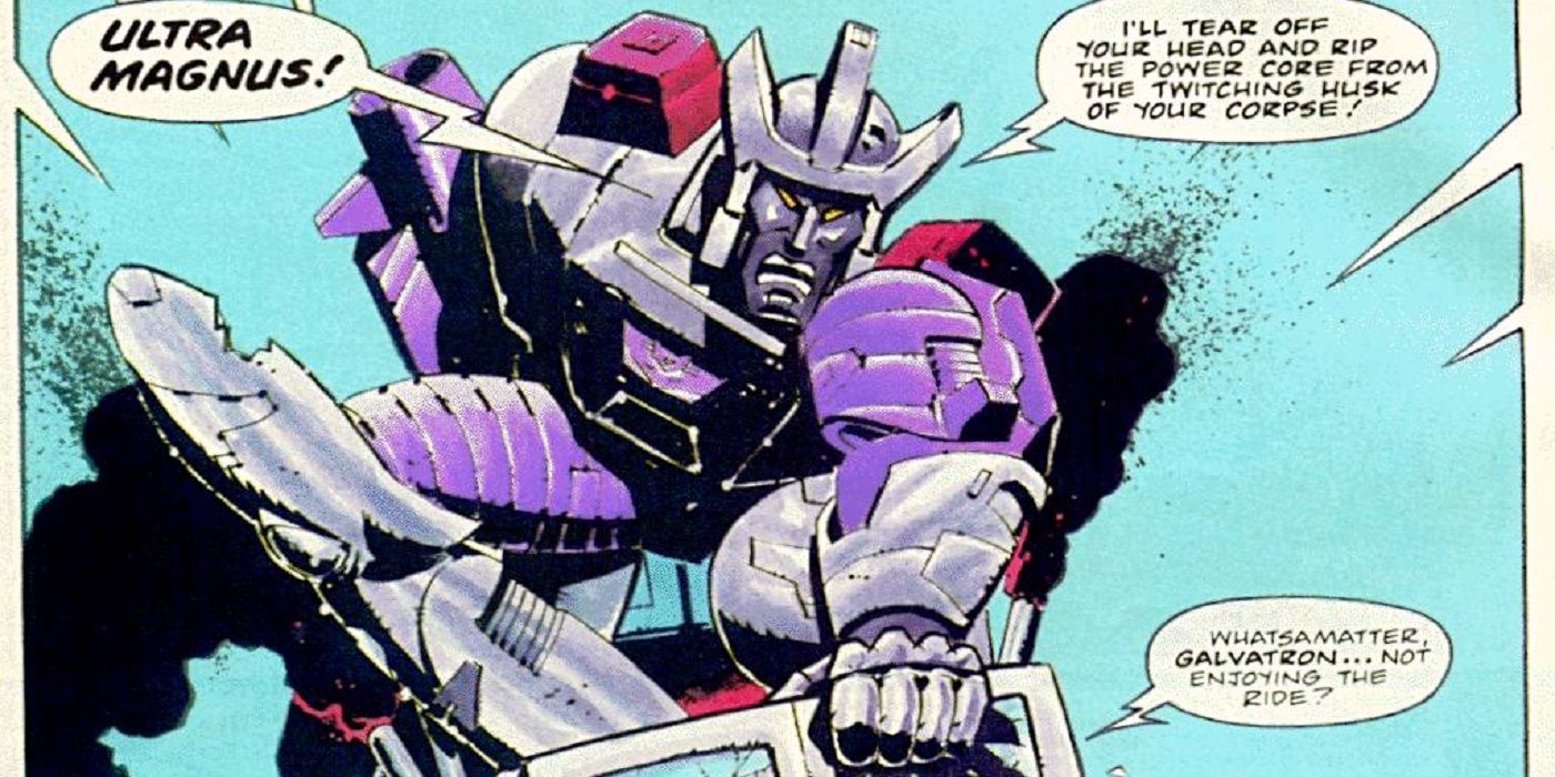 Ultramagnus trheatens Galvatron in Marvel UK's Transformers comic.