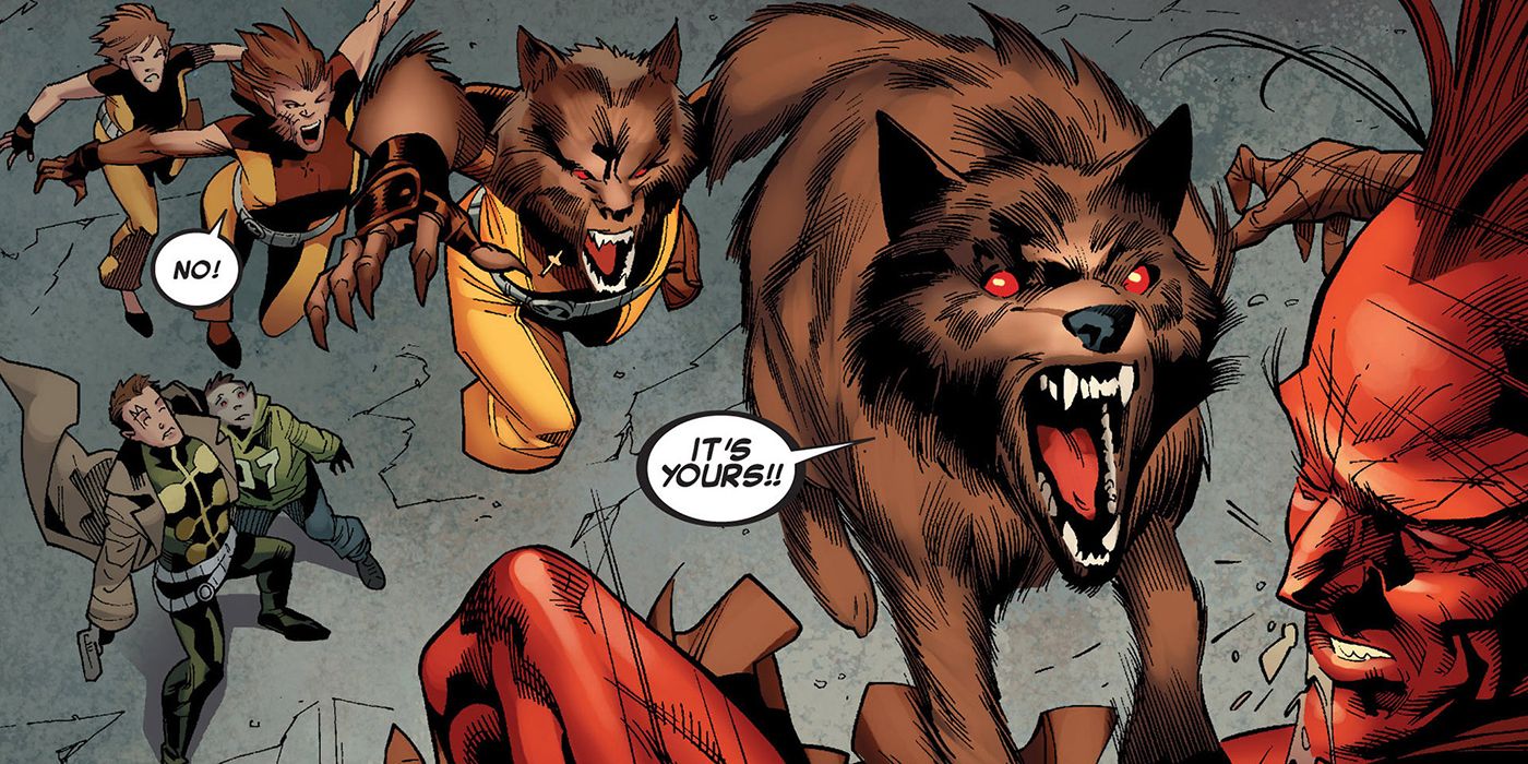 Wolfsbane leaping to her son's defense against Mephisto