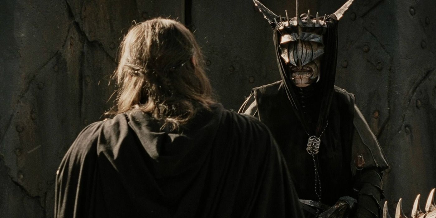 Aragorn confronts the Mouth of Sauron at the Blake Gate of Mordor 