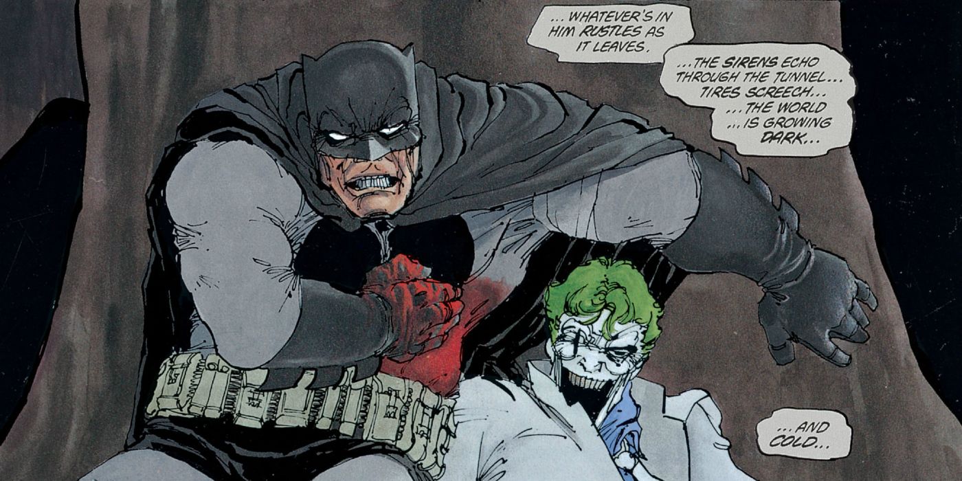 Batman and the Joker's corpse in Miller's Dark Knight Returns in DC Comics