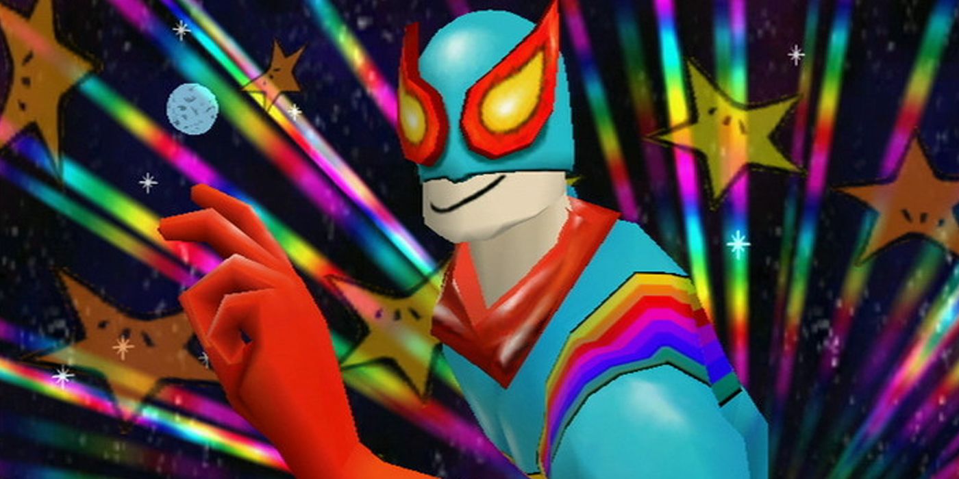 Captain Rainbow celebrates victory in Wii Game