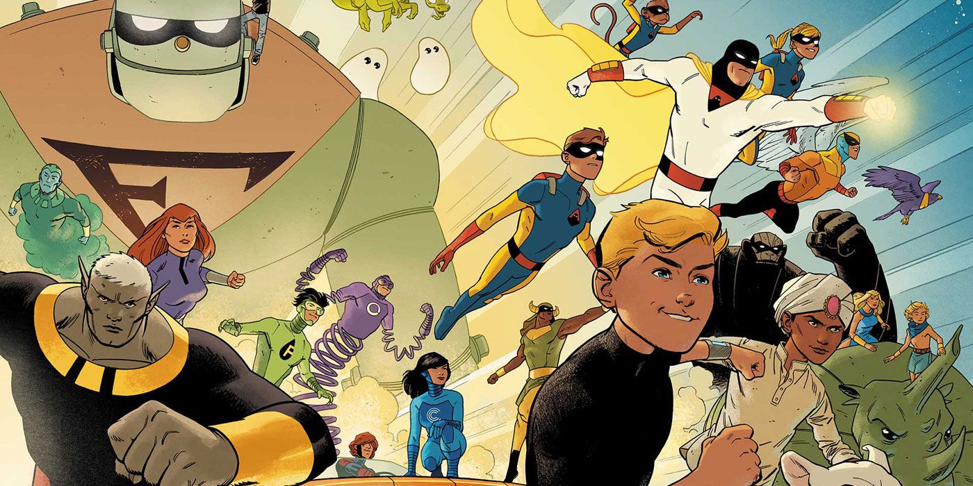 A banner featuring several Hanna-Barbera characters from DC Comics' Future Quest series