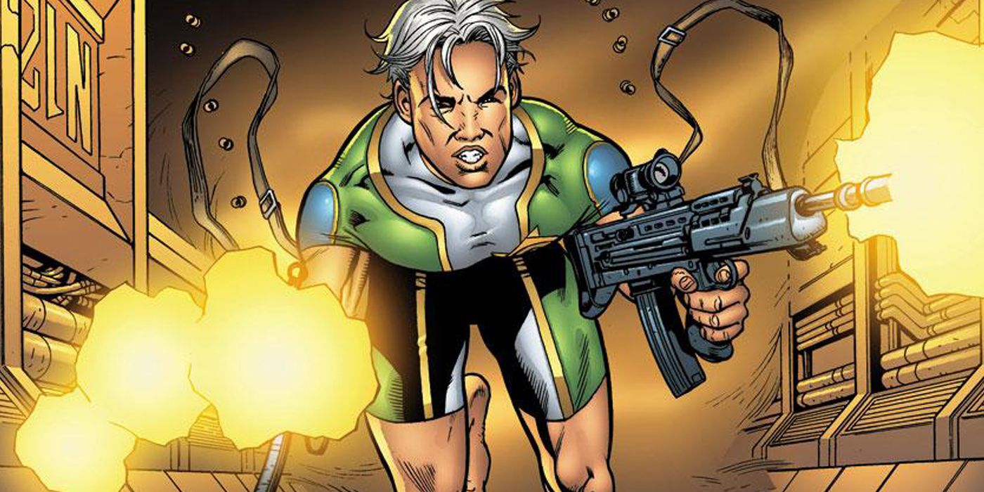 Marvel Boy dual wielding assault rifles from Marvel Comics
