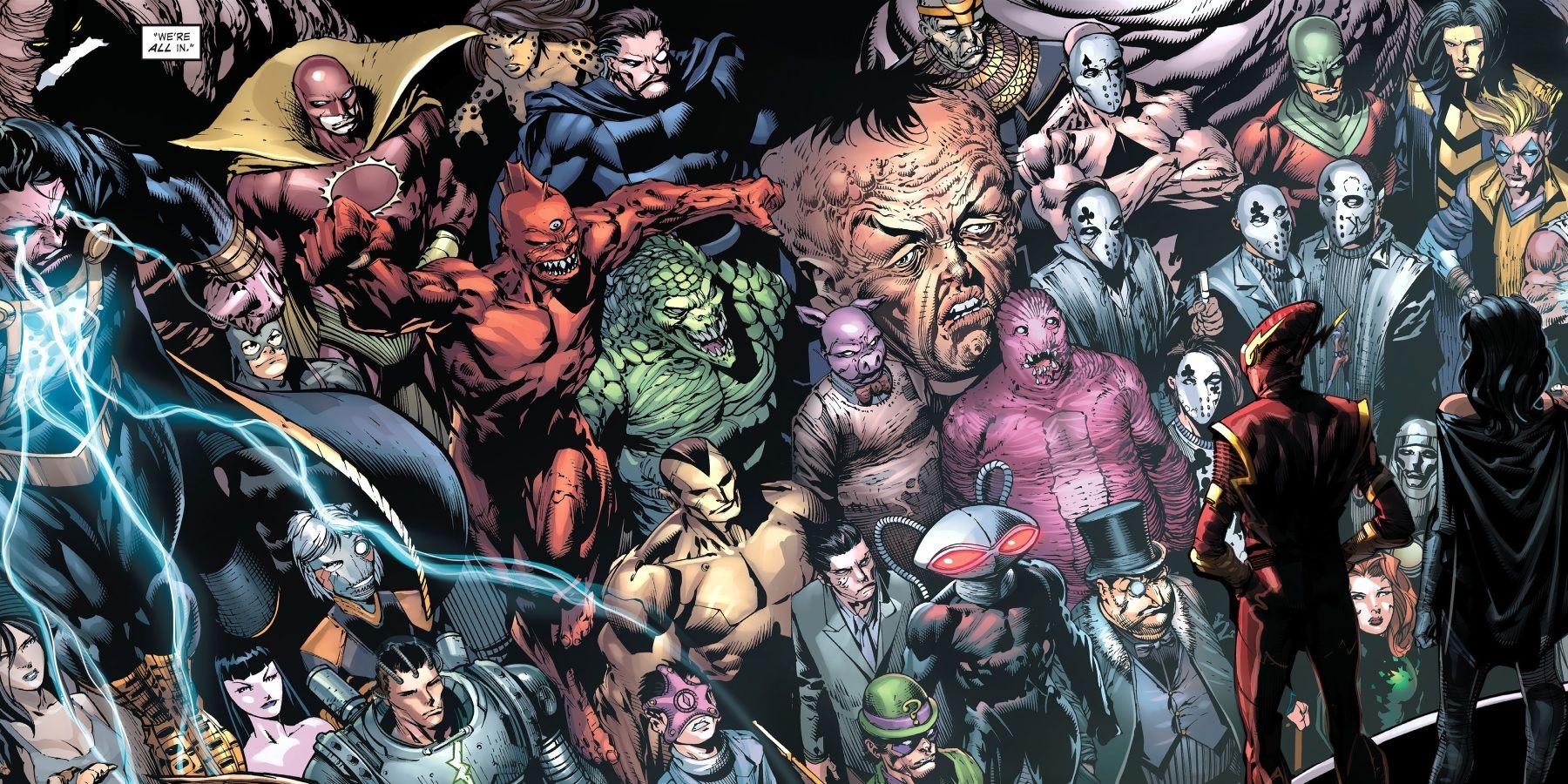 DC Comics - Secret Society of Super Villains standing before their leader