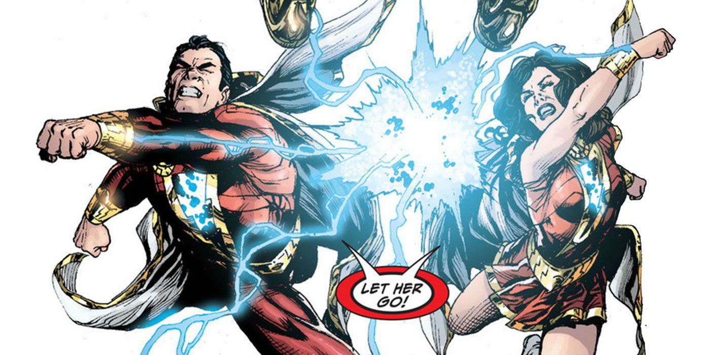Captain Marvel and Mary Marvel strike a foe together in DC Comics